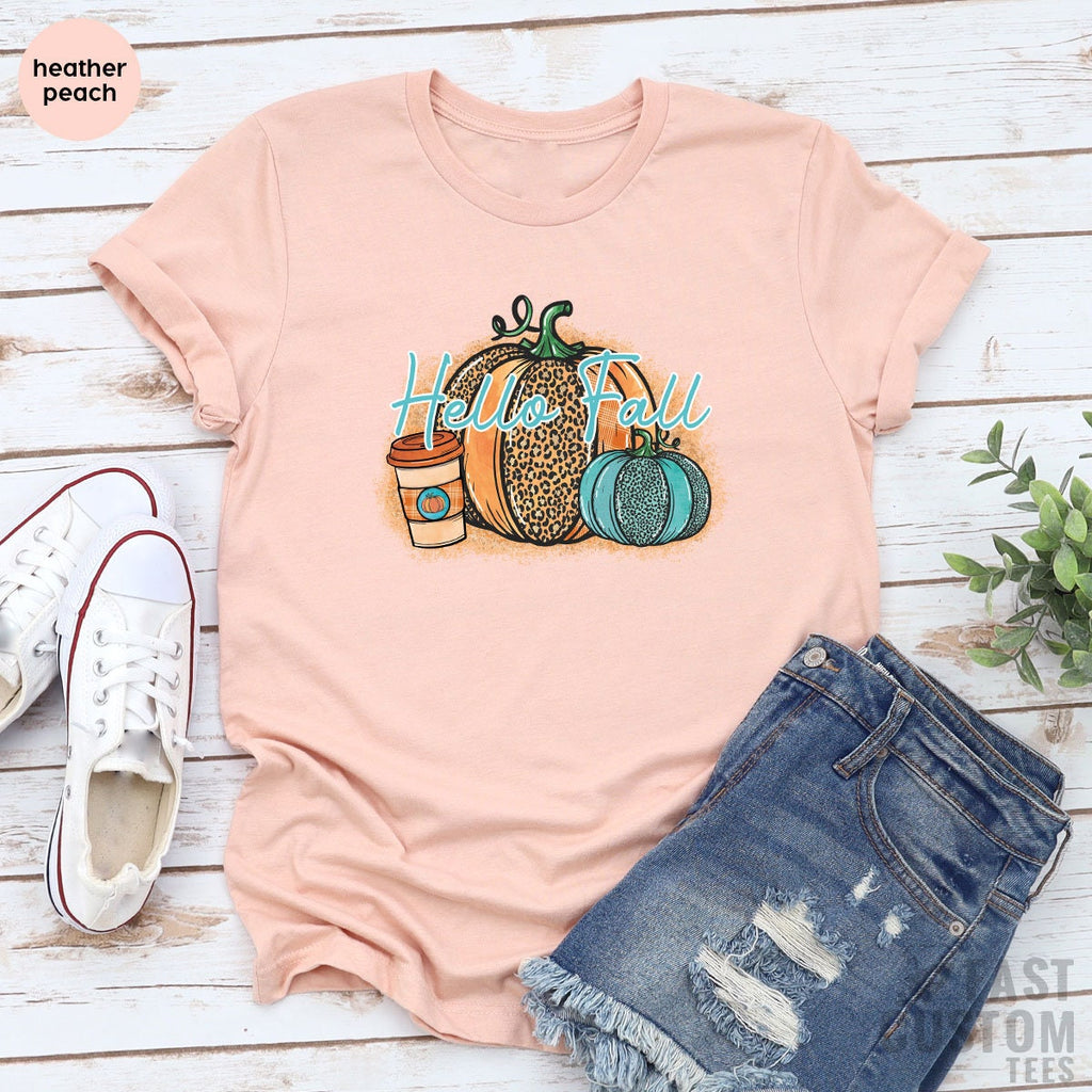 Hello Fall Shirt, Women Pumpkin Tee, Cute Autumn product image 2