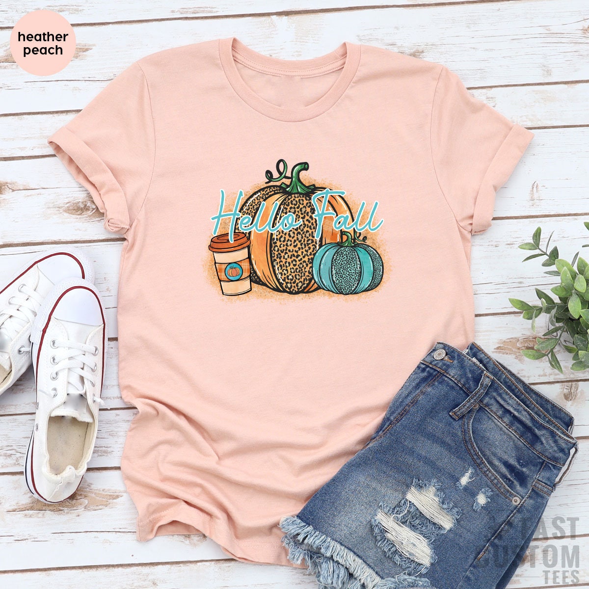 Hello Fall Shirt, Women Pumpkin Tee, Cute Autumn product image 2