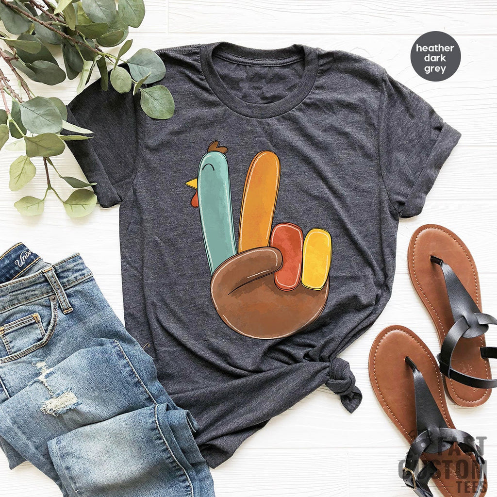 Cute Turkey Thankful Shirt, Thanksgiving Funny Peace Family product image 2