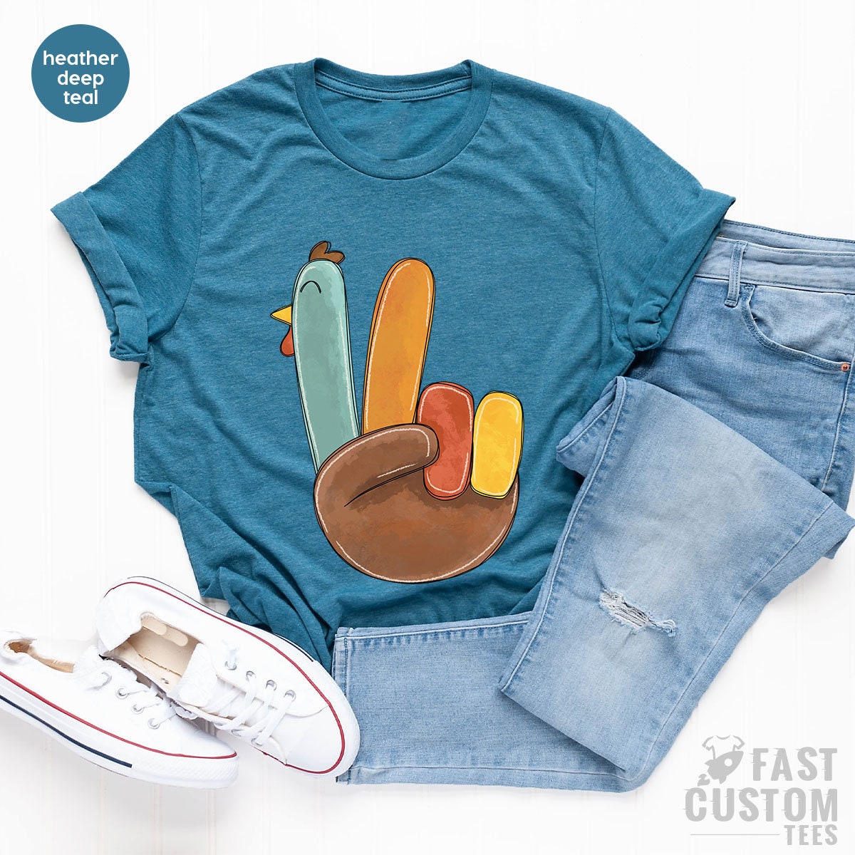 Cute Turkey Thankful Shirt, Thanksgiving Funny Peace Family product image 4