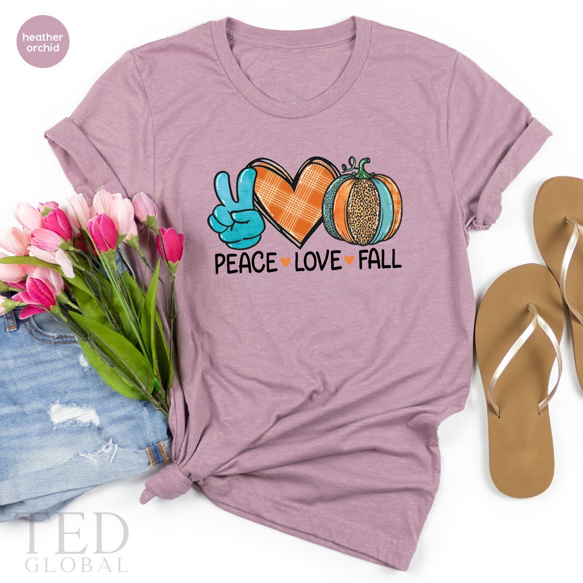 Cute Peace Love Fall T-Shirt, Pumpkin Season Shirt product image 2