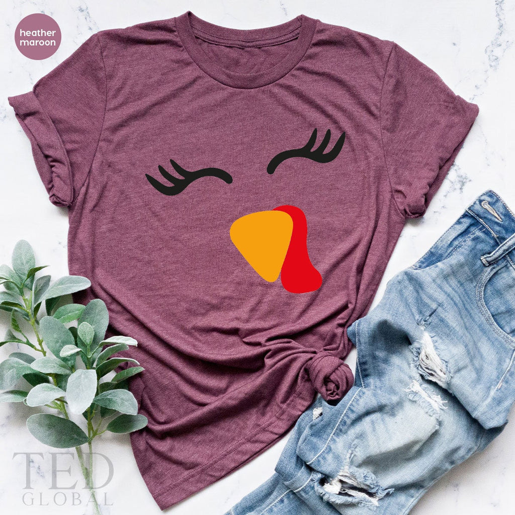 Funny Turkey Lady T-Shirt, Wine Family Fall T Shirt, Face product image 3