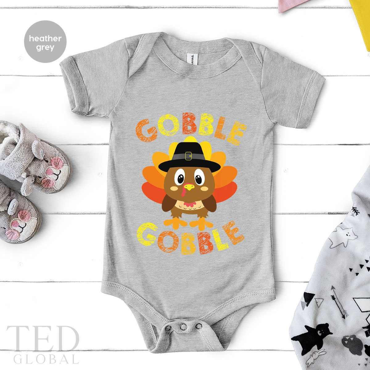 Cute Thanksgiving Gobble Gobble Baby Gift, Funny Turkey Baby Shower Gift, Fall Season Turkey New Baby Onesie, Bodysuits Kid Toddler Clothes