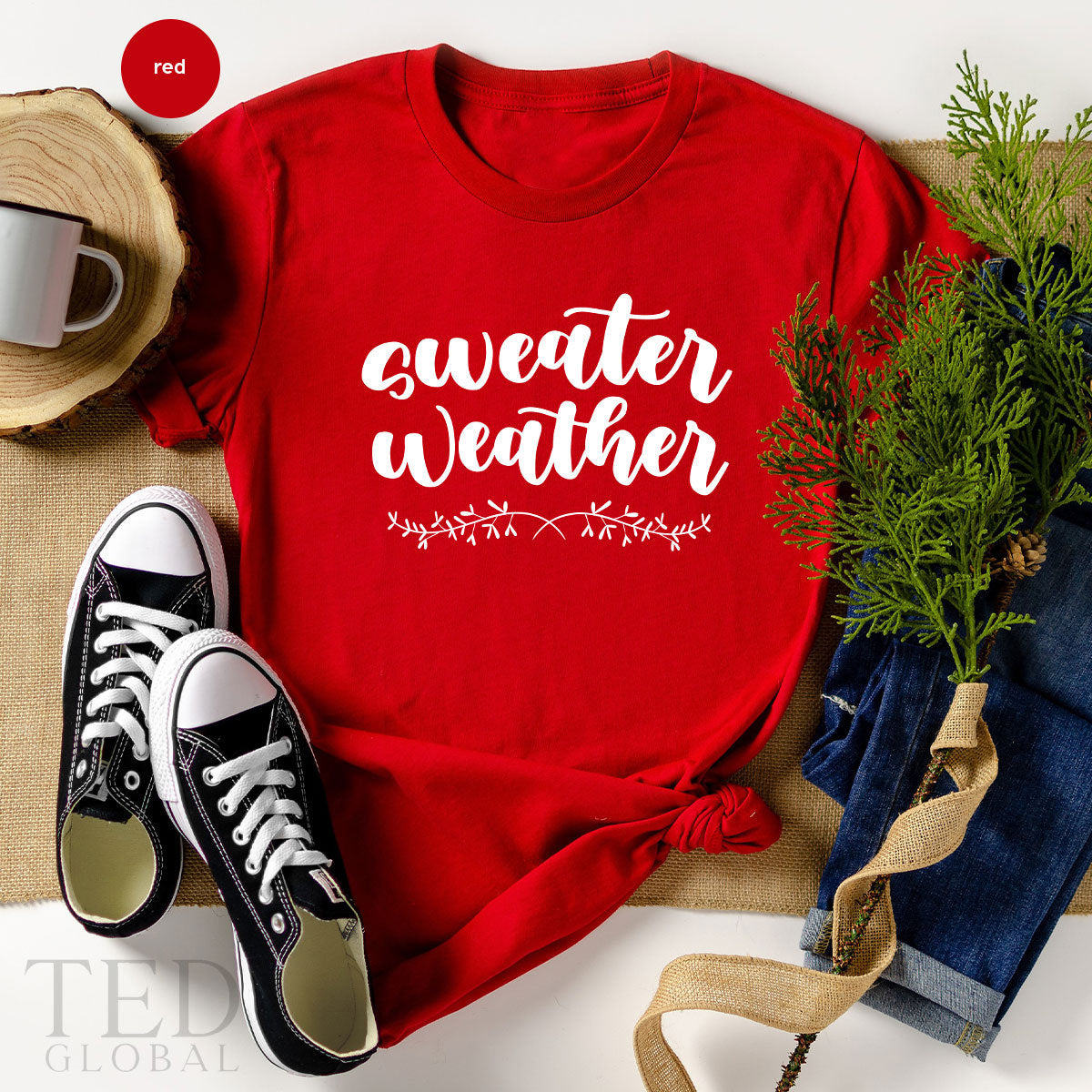 Cute Sweater Weather T-Shirt, Funny Fall T Shirt, Family product image 1