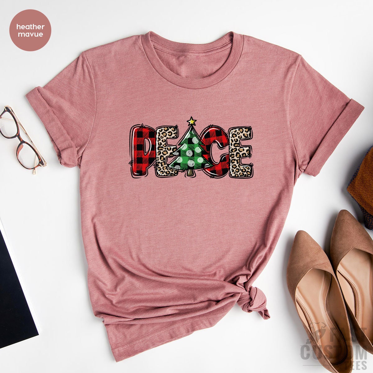 Merry Peace Shirt, Women Christmas Tree T-shirt, Family Tee product image 3