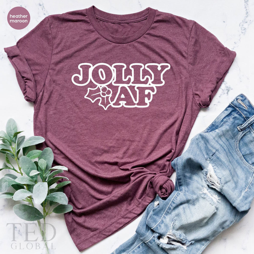 Jolly AF Funny Christmas T-Shirt, Women T Shirt, Family product image 5