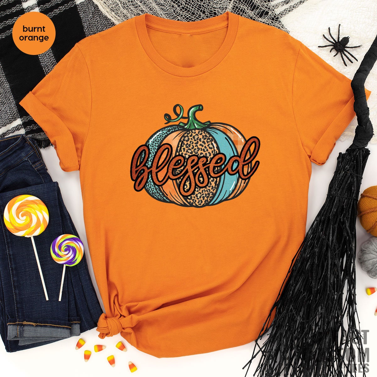 Thanksgiving Shirt, Blessed Gift, Tee for Women, Pumpkin product image 4