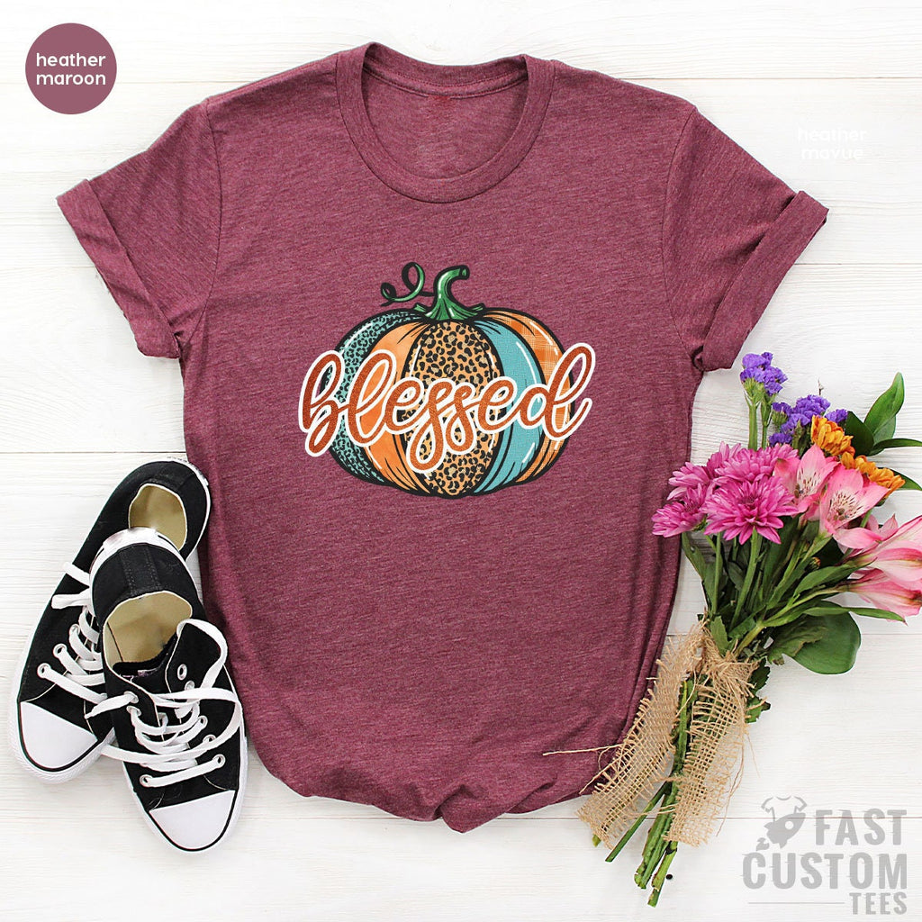 Thanksgiving Shirt, Blessed Gift, Tee for Women, Pumpkin product image 5