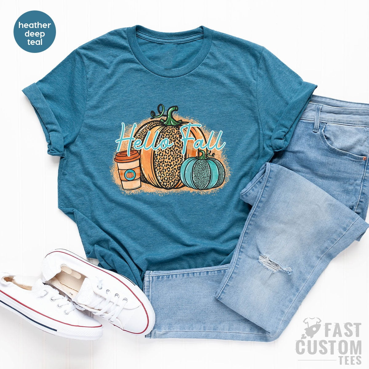 Hello Fall Shirt, Women Pumpkin Tee, Cute Autumn product image 5