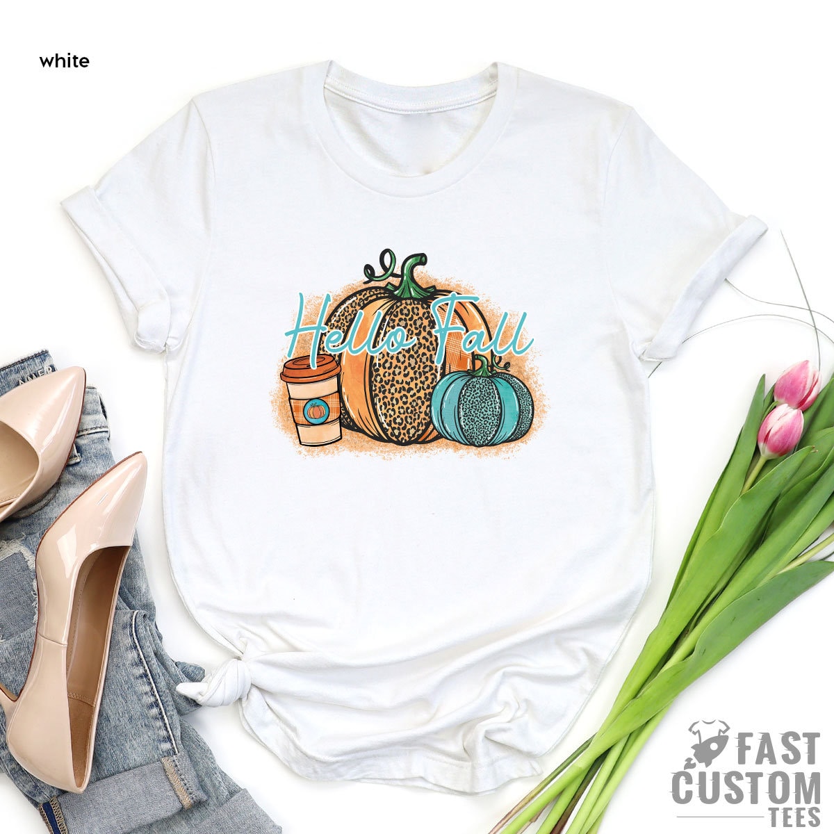 Hello Fall Shirt, Women Pumpkin Tee, Cute Autumn product image 4