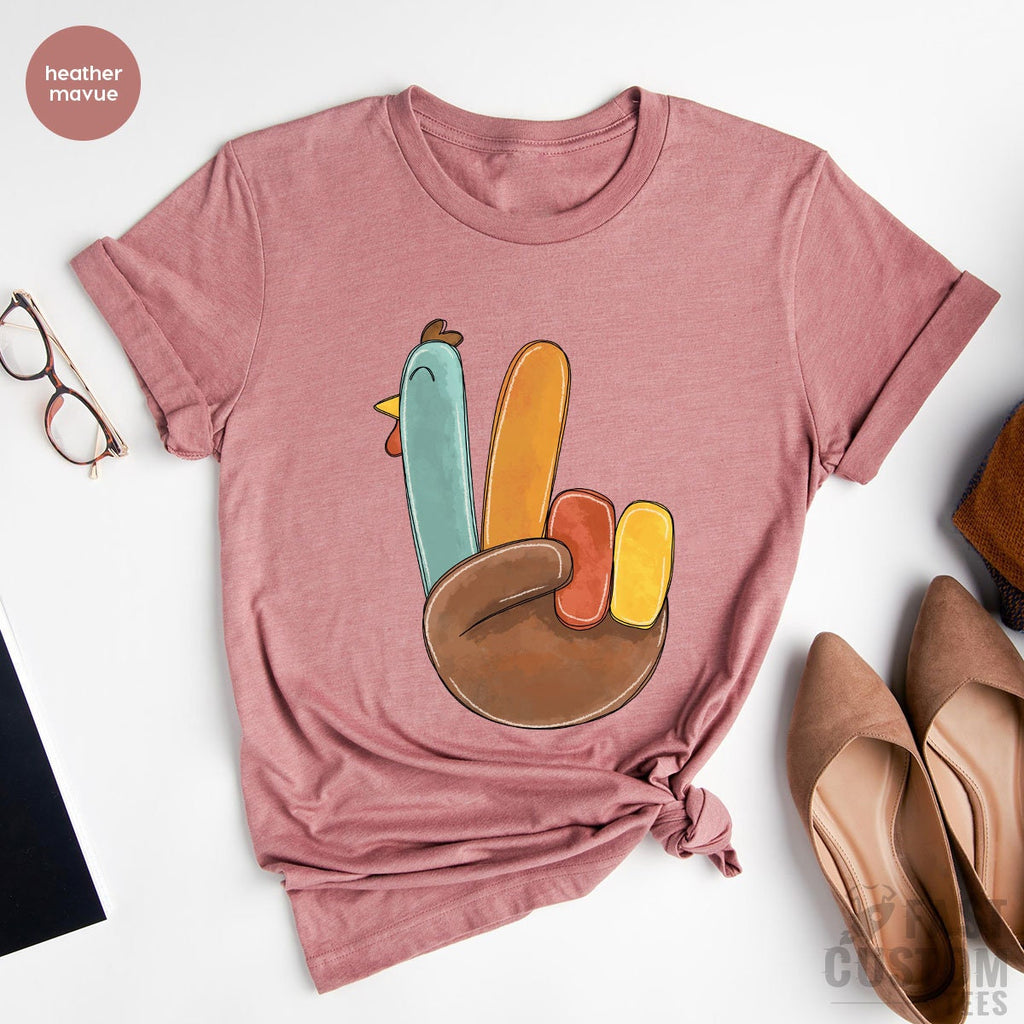 Cute Turkey Thankful Shirt, Thanksgiving Funny Peace Family product image 3
