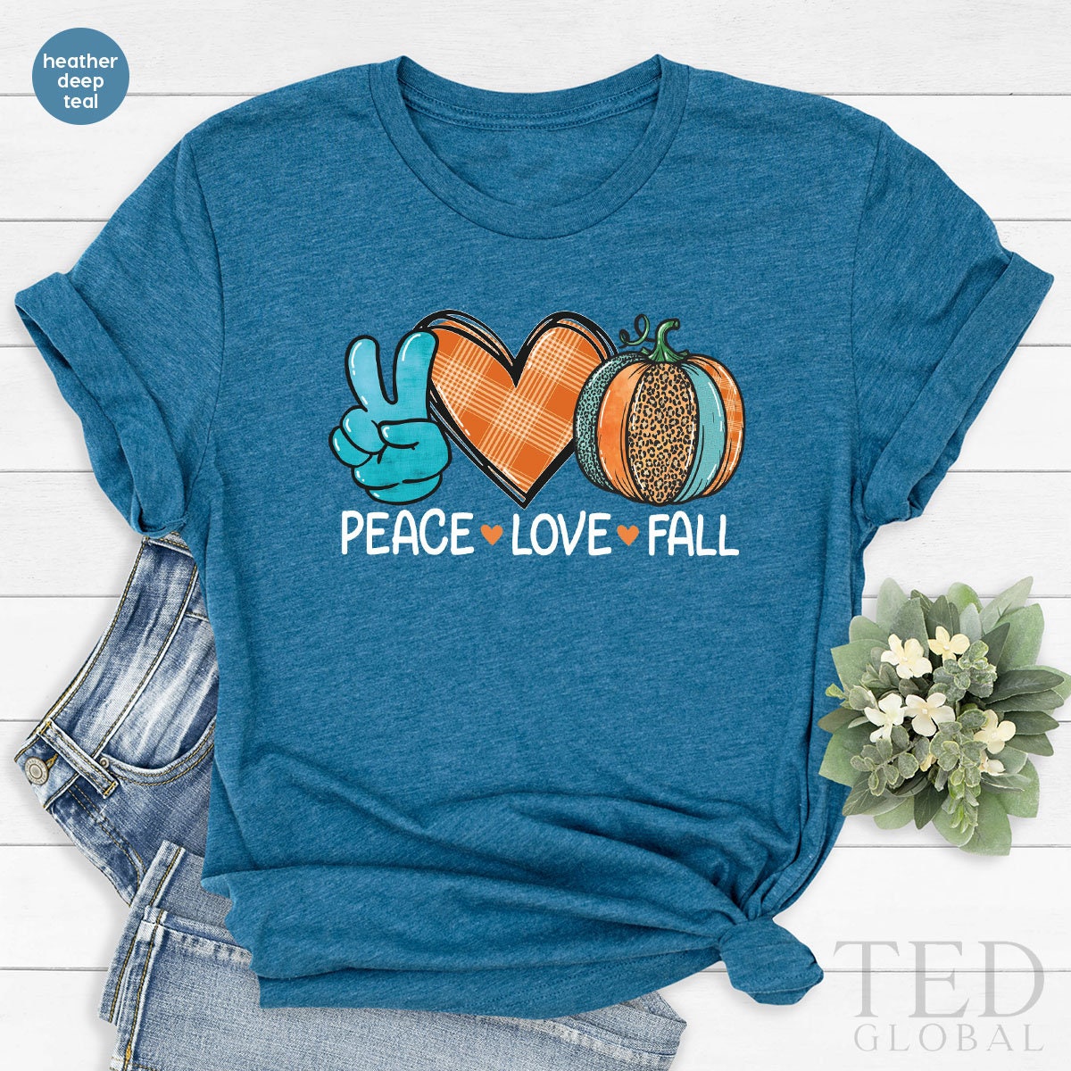 Cute Peace Love Fall T-Shirt, Pumpkin Season Shirt product image 4
