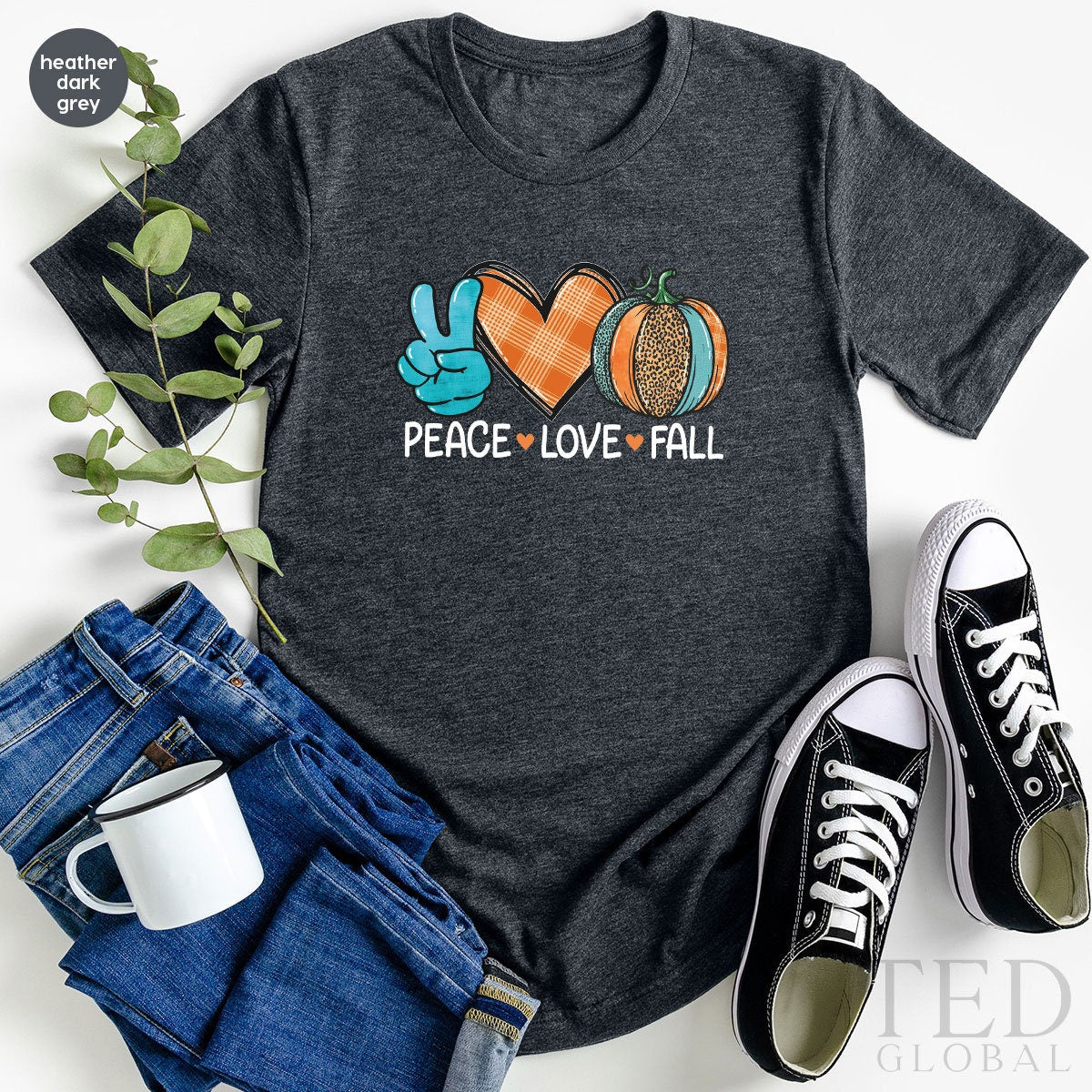 Cute Peace Love Fall T-Shirt, Pumpkin Season Shirt product image 3