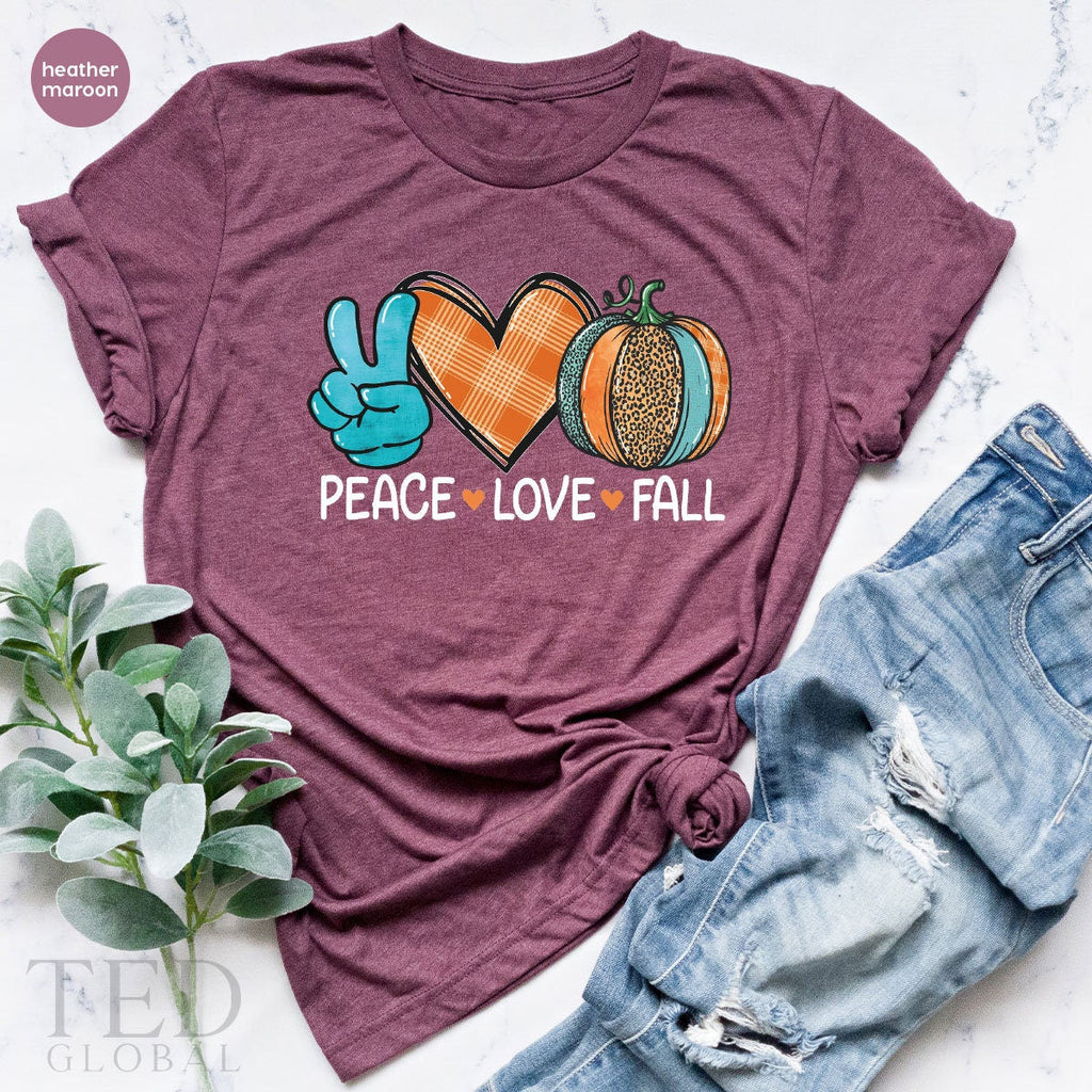 Cute Peace Love Fall T-Shirt, Pumpkin Season Shirt product image 5