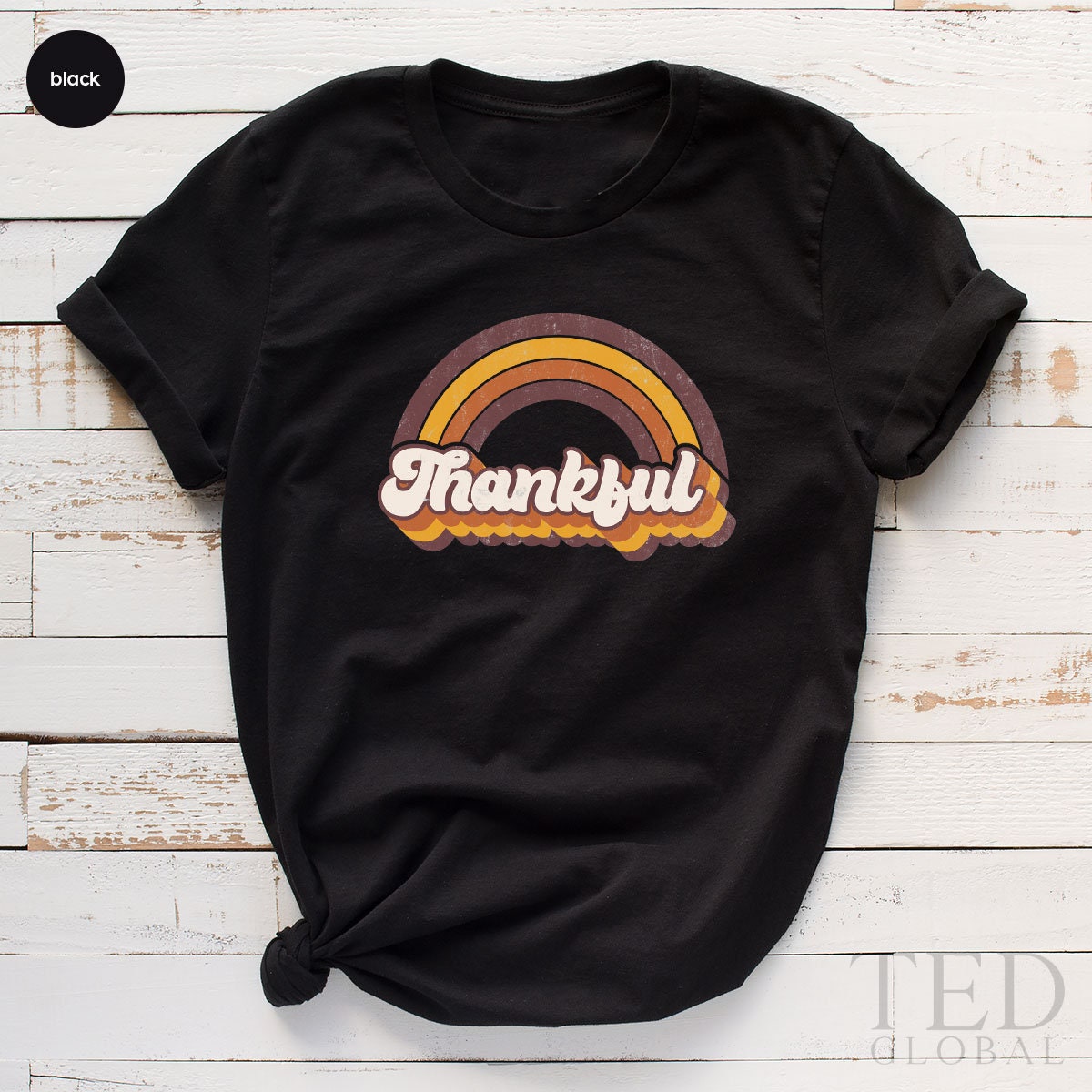 Thanksgiving Retro Rainbow T-Shirt, Family T Shirt, Pumpkin product image 2