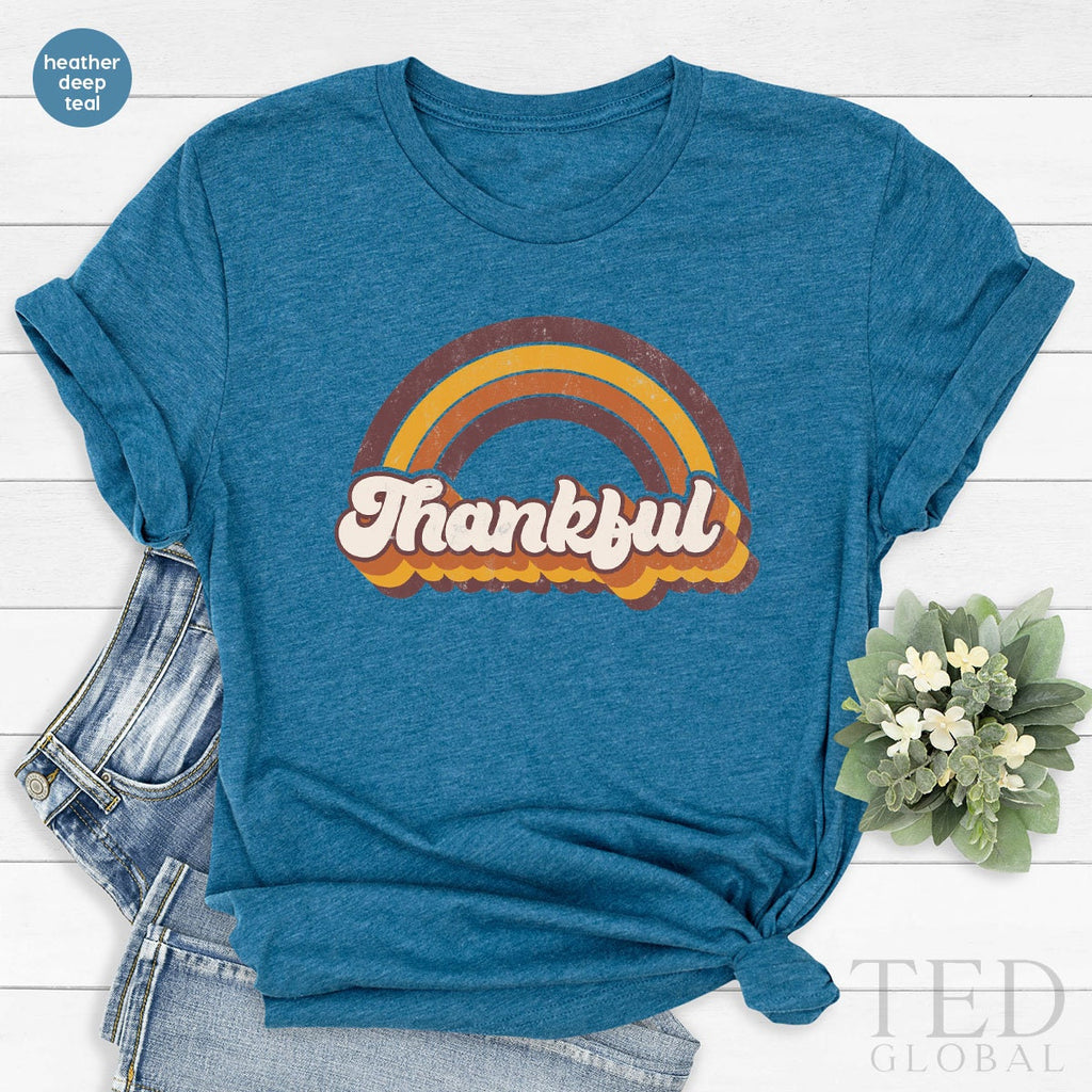 Thanksgiving Retro Rainbow T-Shirt, Family T Shirt, Pumpkin product image 3