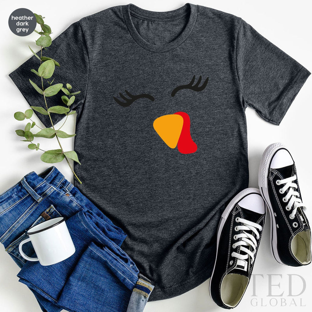 Funny Turkey Lady T-Shirt, Wine Family Fall T Shirt, Face product image 2