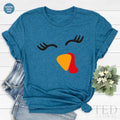 Funny Turkey Lady T-Shirt, Wine Family Fall T Shirt, Face product image 1
