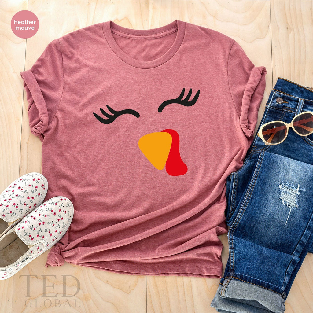 Funny Turkey Lady T-Shirt, Wine Family Fall T Shirt, Face product image 4