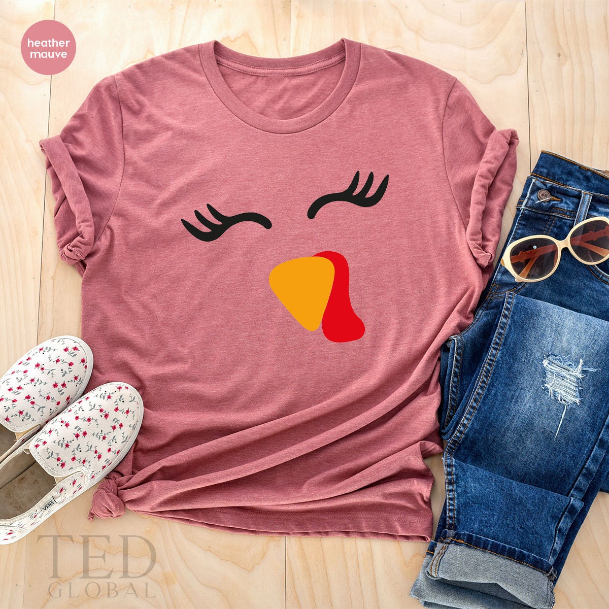 Funny Turkey Lady T-Shirt, Wine Family Fall T Shirt, Face product image 4