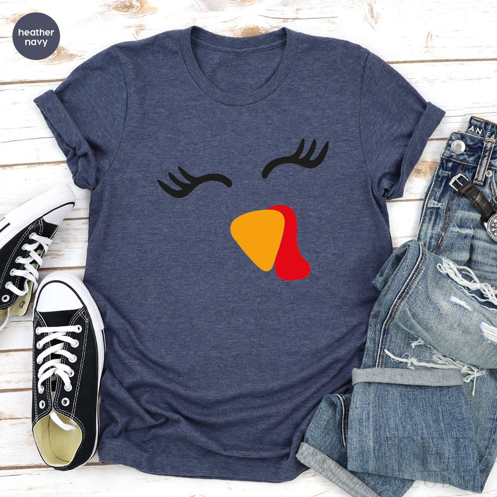 Funny Turkey Lady T-Shirt, Wine Family Fall T Shirt, Face product image 5