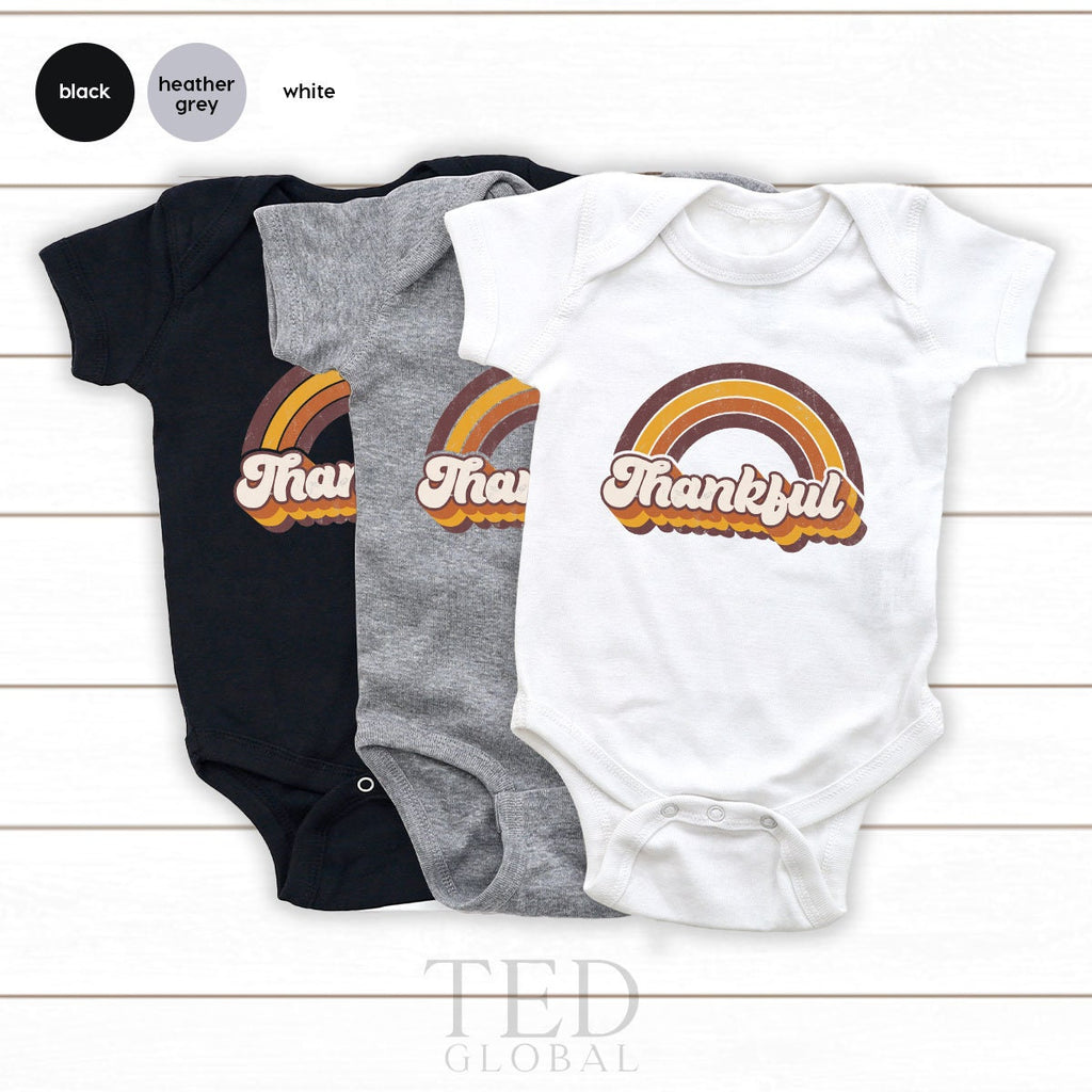 Cute Thanksgiving Retro Rainbow Baby Gift, Retro Rainbow Baby Shower Gift, Funny Fall Season New Baby Onesie, Bodysuits Kid Toddler Clothes