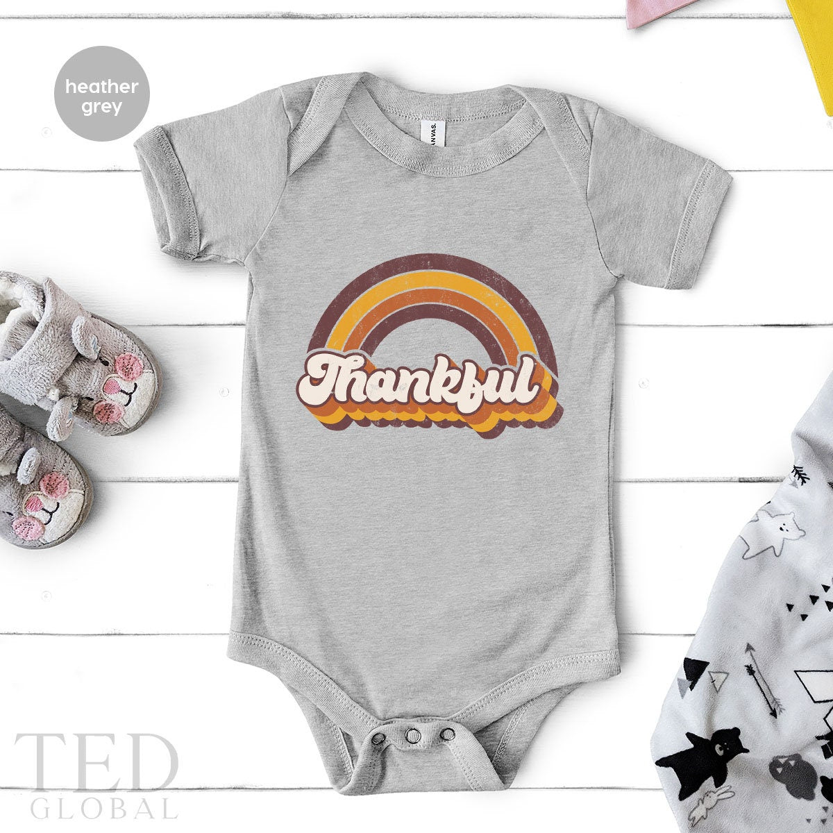 Cute Thanksgiving Retro Rainbow Baby Gift, Retro Rainbow Baby Shower Gift, Funny Fall Season New Baby Onesie, Bodysuits Kid Toddler Clothes