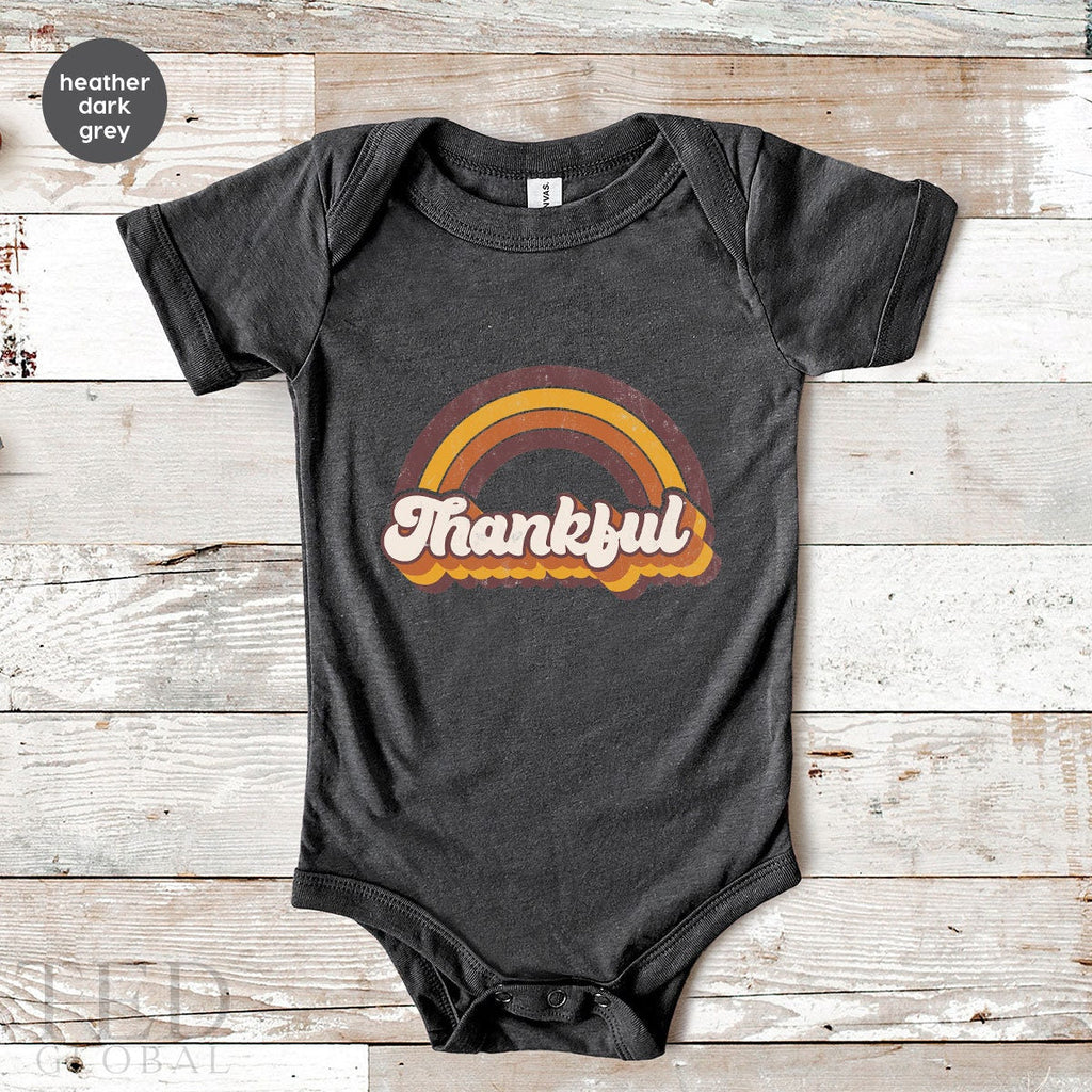 Cute Thanksgiving Retro Rainbow Baby Gift, Retro Rainbow Baby Shower Gift, Funny Fall Season New Baby Onesie, Bodysuits Kid Toddler Clothes