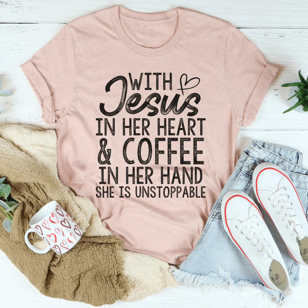 Jesus In Her Heart And Coffee In Hand Tee product image 1