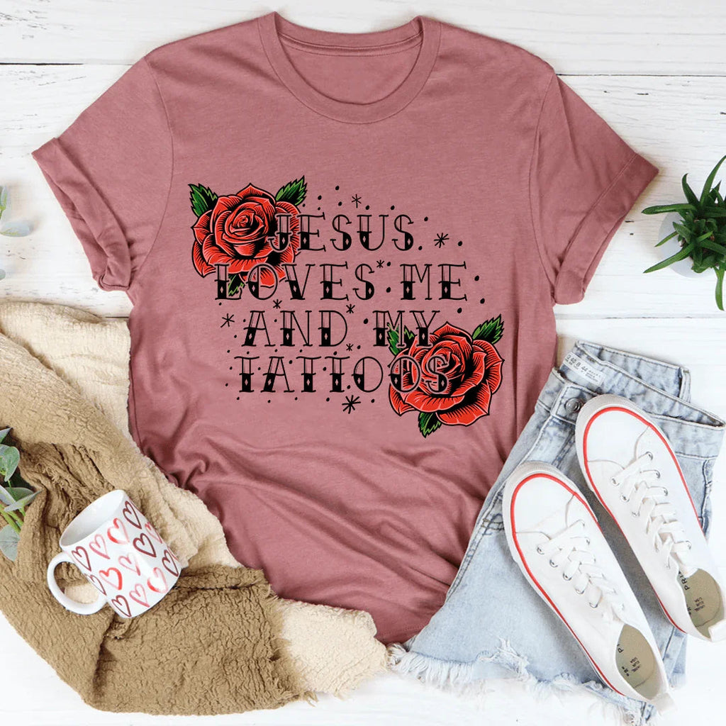 Jesus Loves Me And My Tattoos Tee product image 2