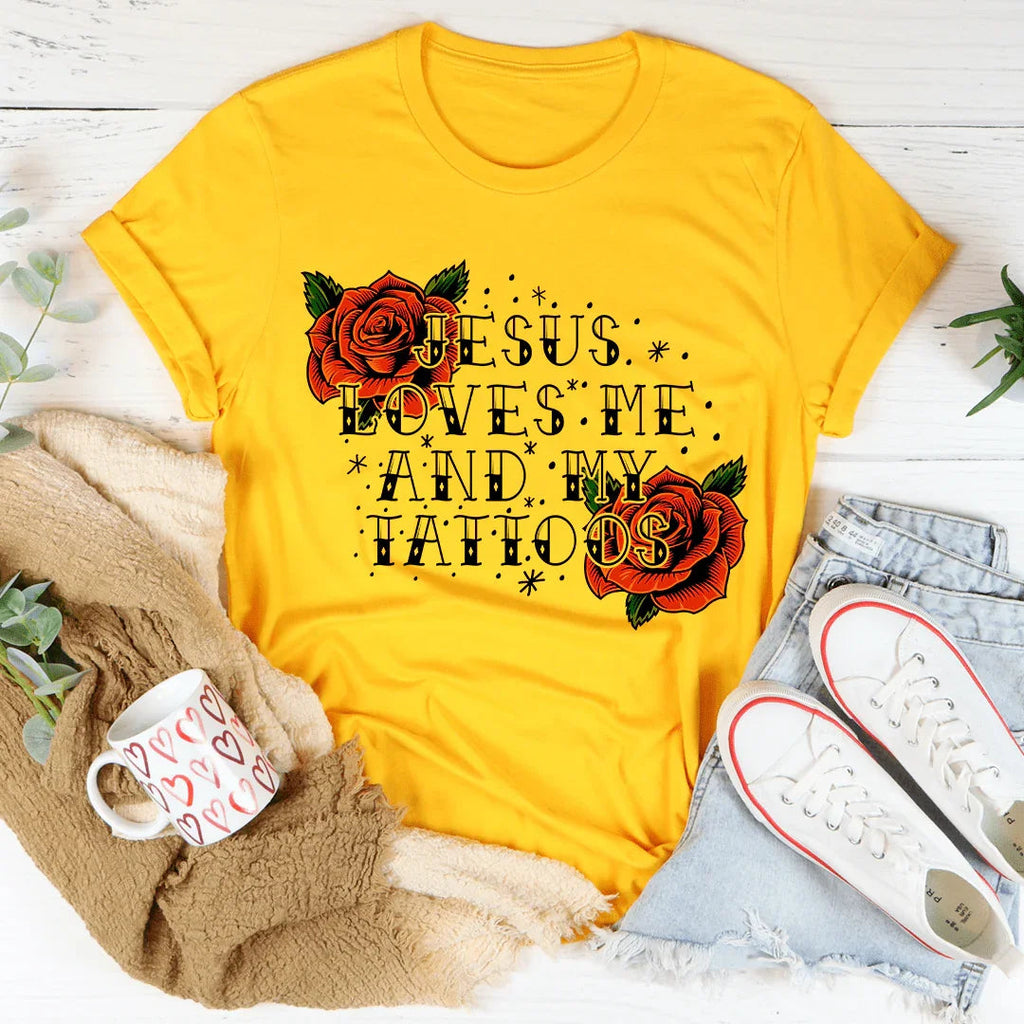 Jesus Loves Me And My Tattoos Tee product image 3