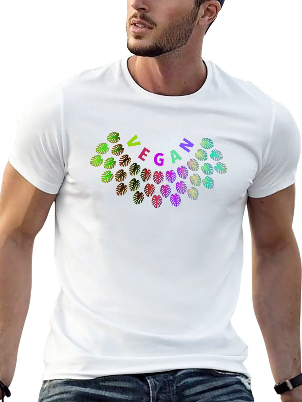 Vegan Monstera Leaf Black T-Shirt product image 2