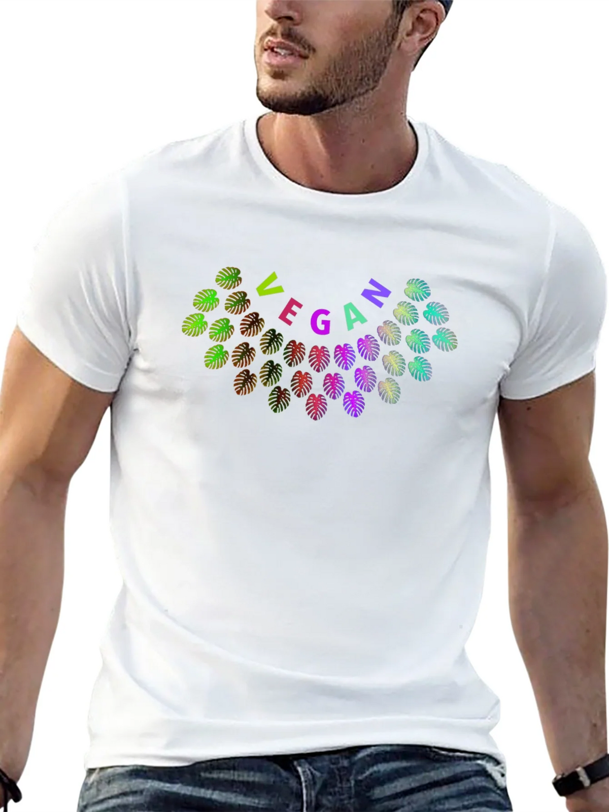 Vegan Monstera Leaf Black T-Shirt product image 2