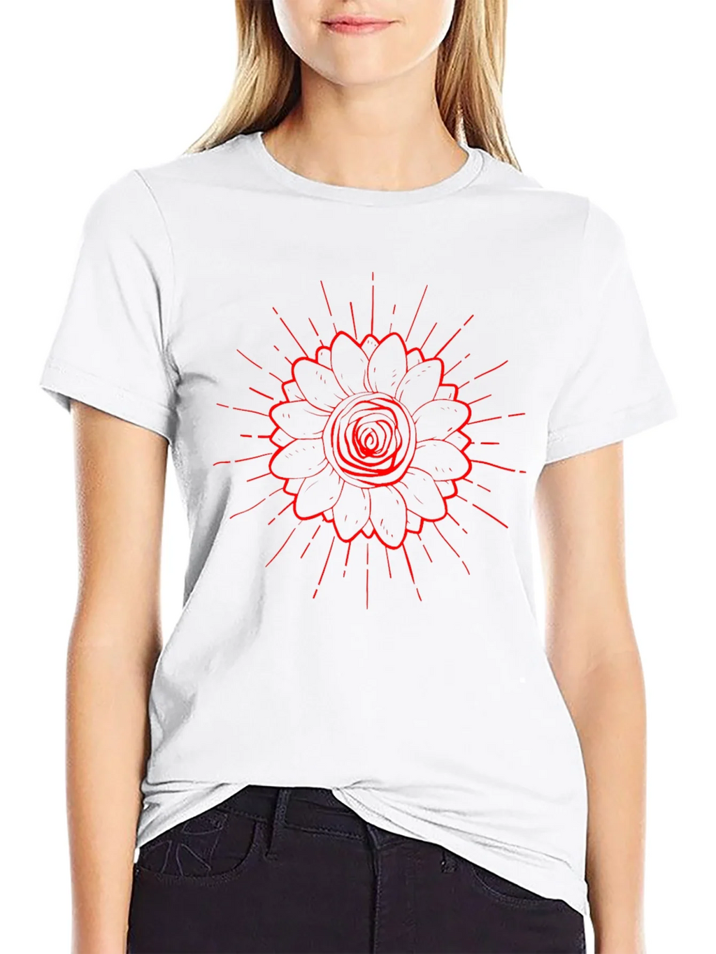 Black Tee with Red Floral Burst Design product image 6