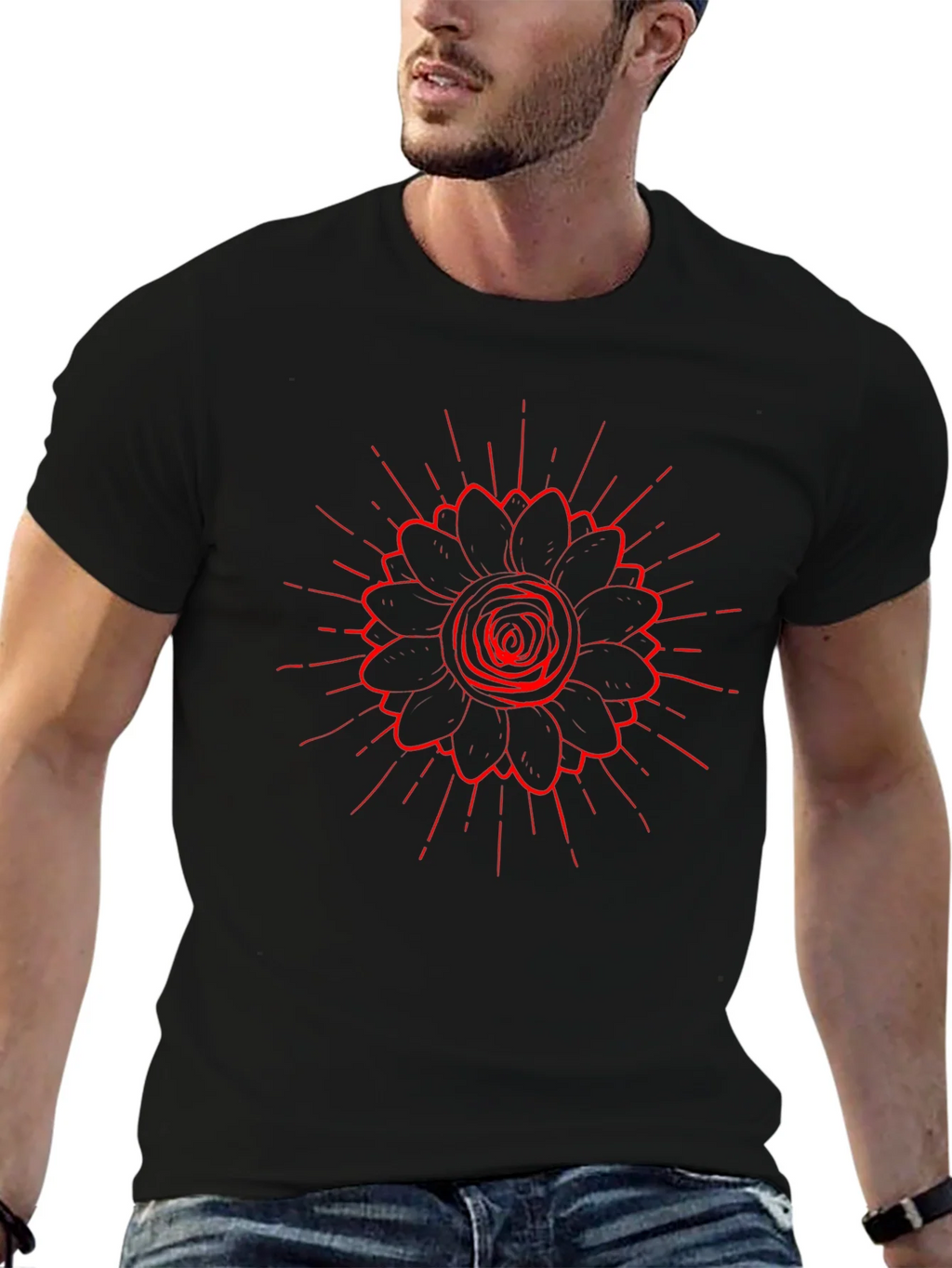 Black Tee with Red Floral Burst Design product image 5