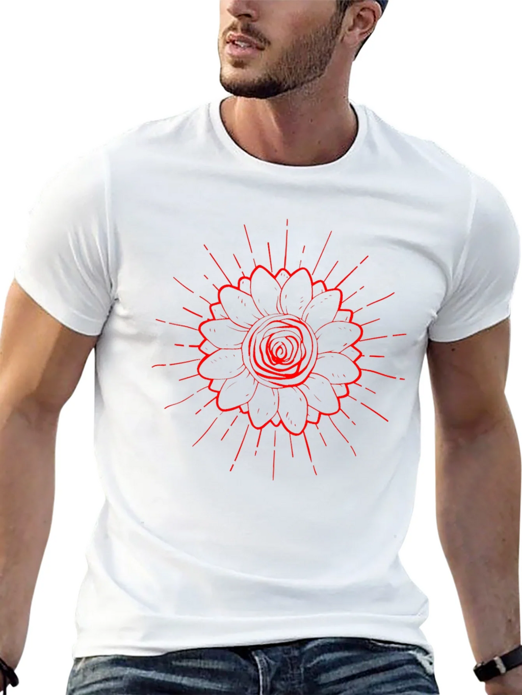 Black Tee with Red Floral Burst Design product image 10