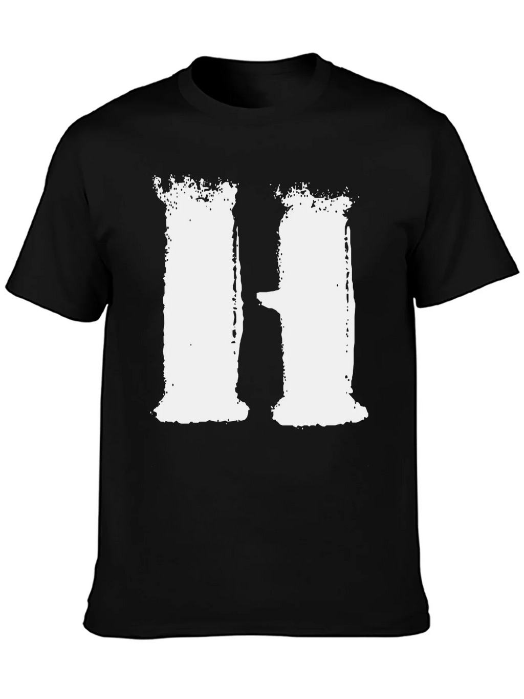 Distressed White H on Black T-Shirt product image 2