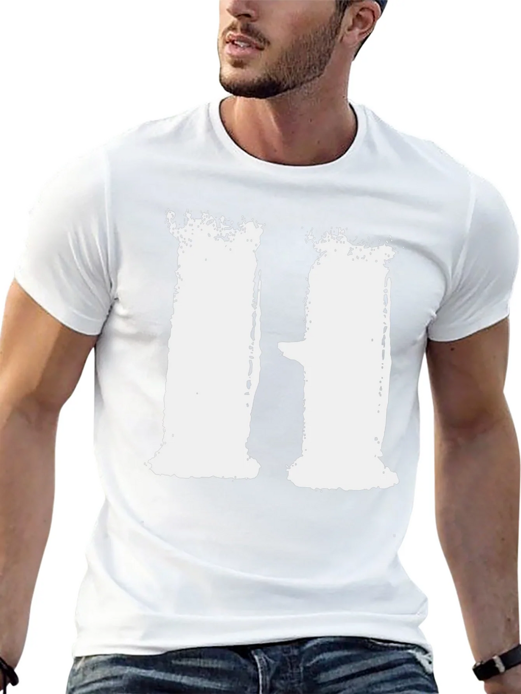 Distressed White H on Black T-Shirt product image 11