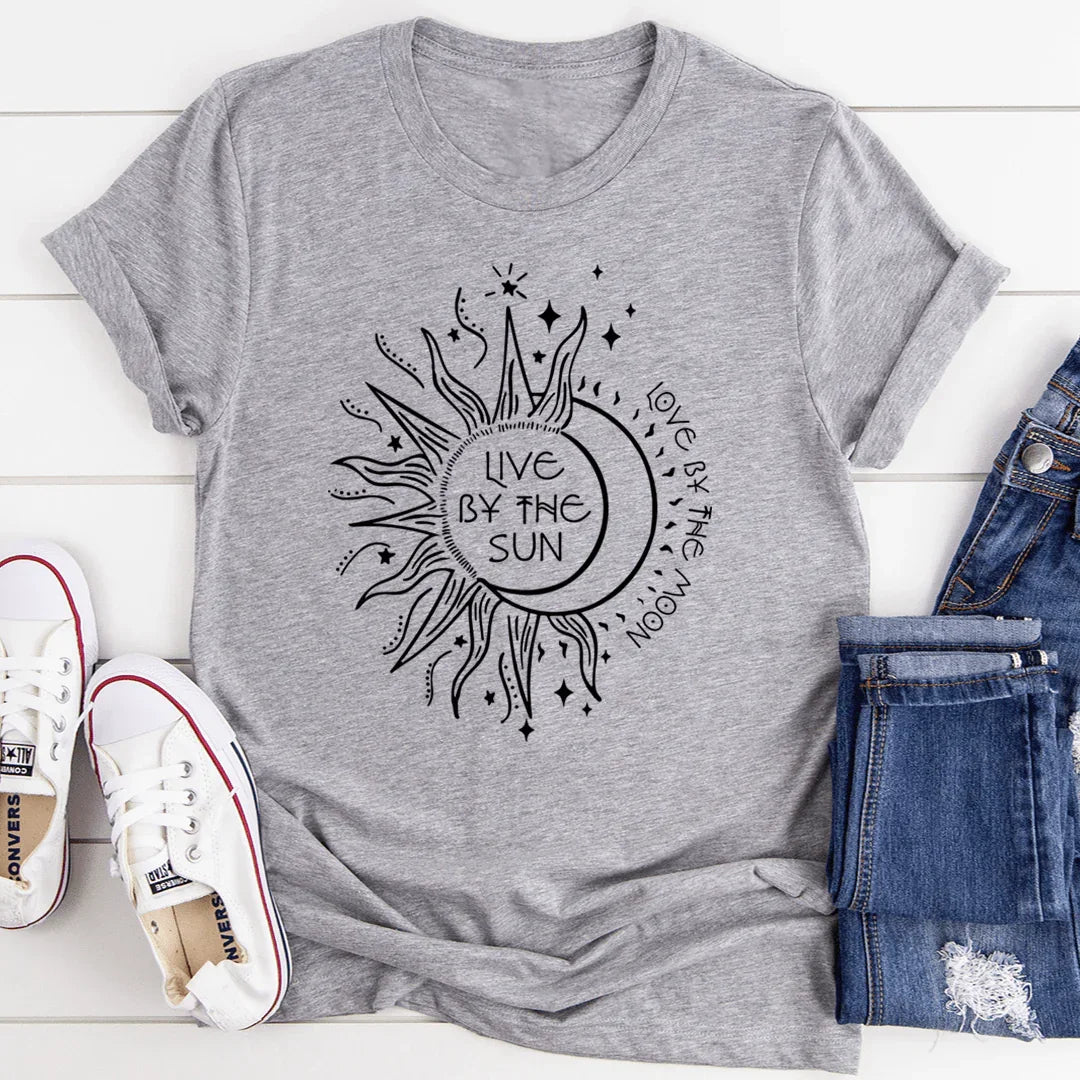 Celestial Boho Nature Graphic T-Shirt – \"Live By The Sun\" product image 2