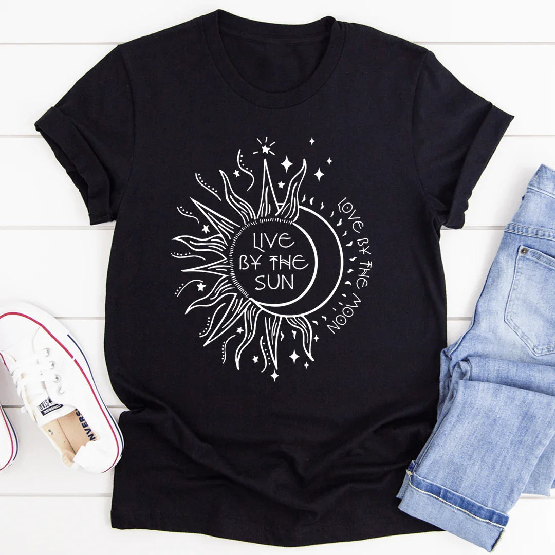 Celestial Boho Nature Graphic T-Shirt – \"Live By The Sun\" product image 3
