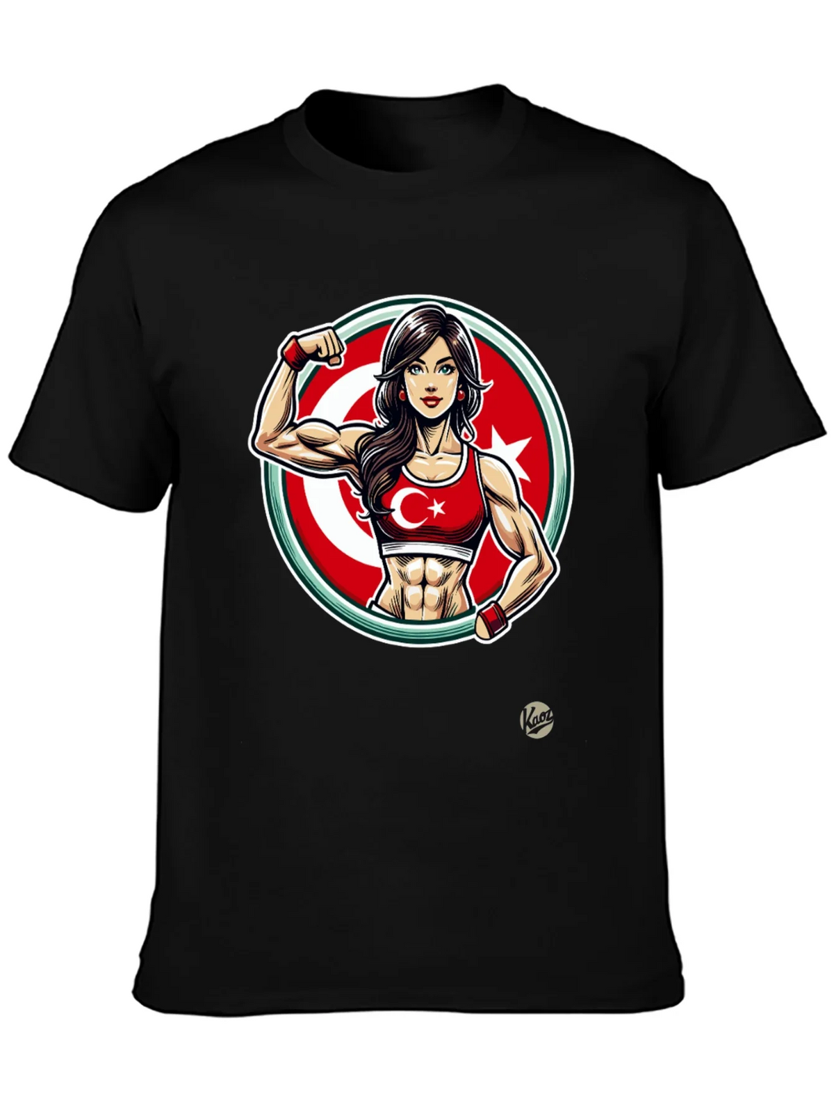 Turkey Flag Muscle Girl T-Shirt - Patriotic Fitness Tee product image 3