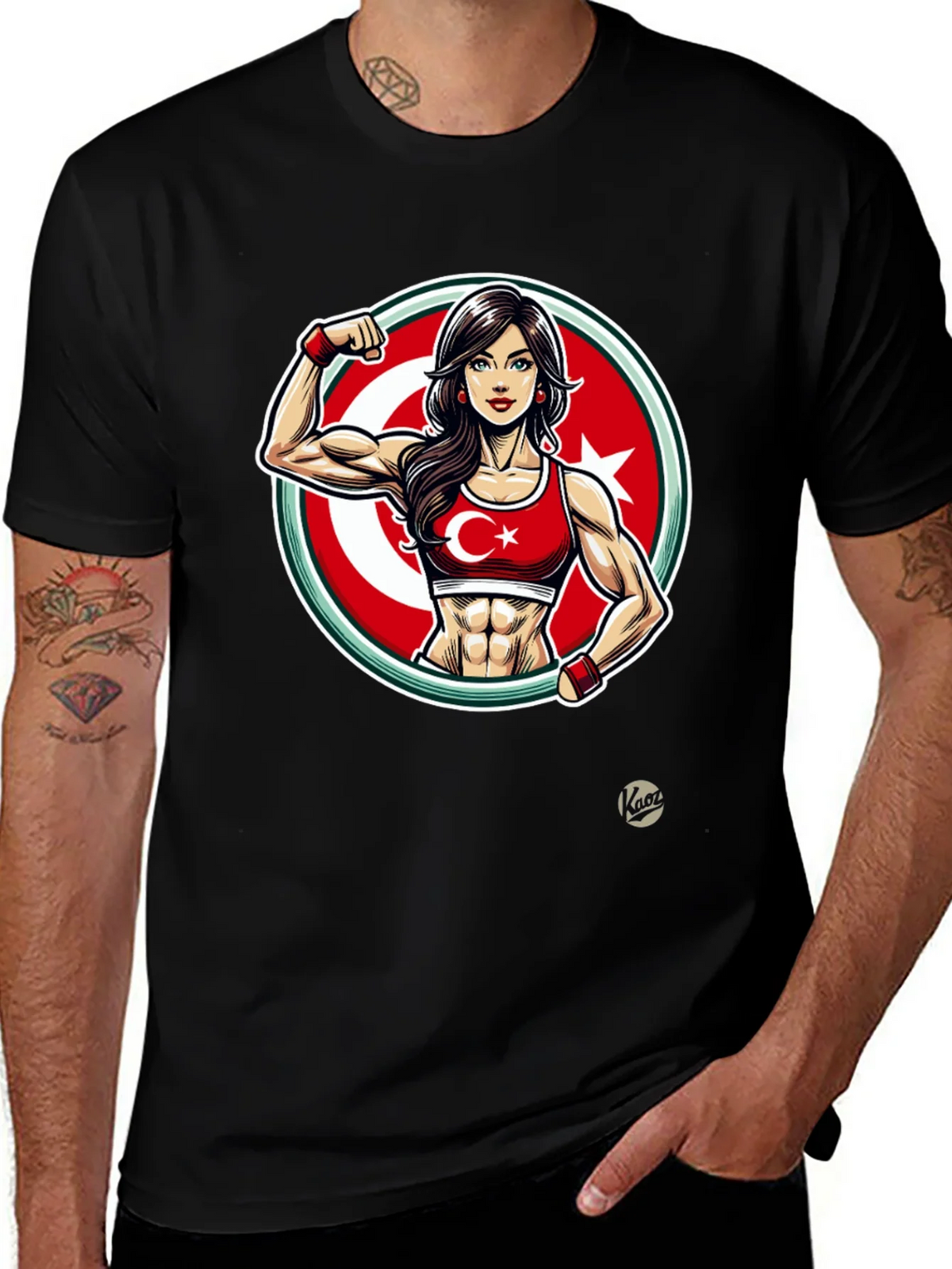 Turkey Flag Muscle Girl T-Shirt - Patriotic Fitness Tee product image 1