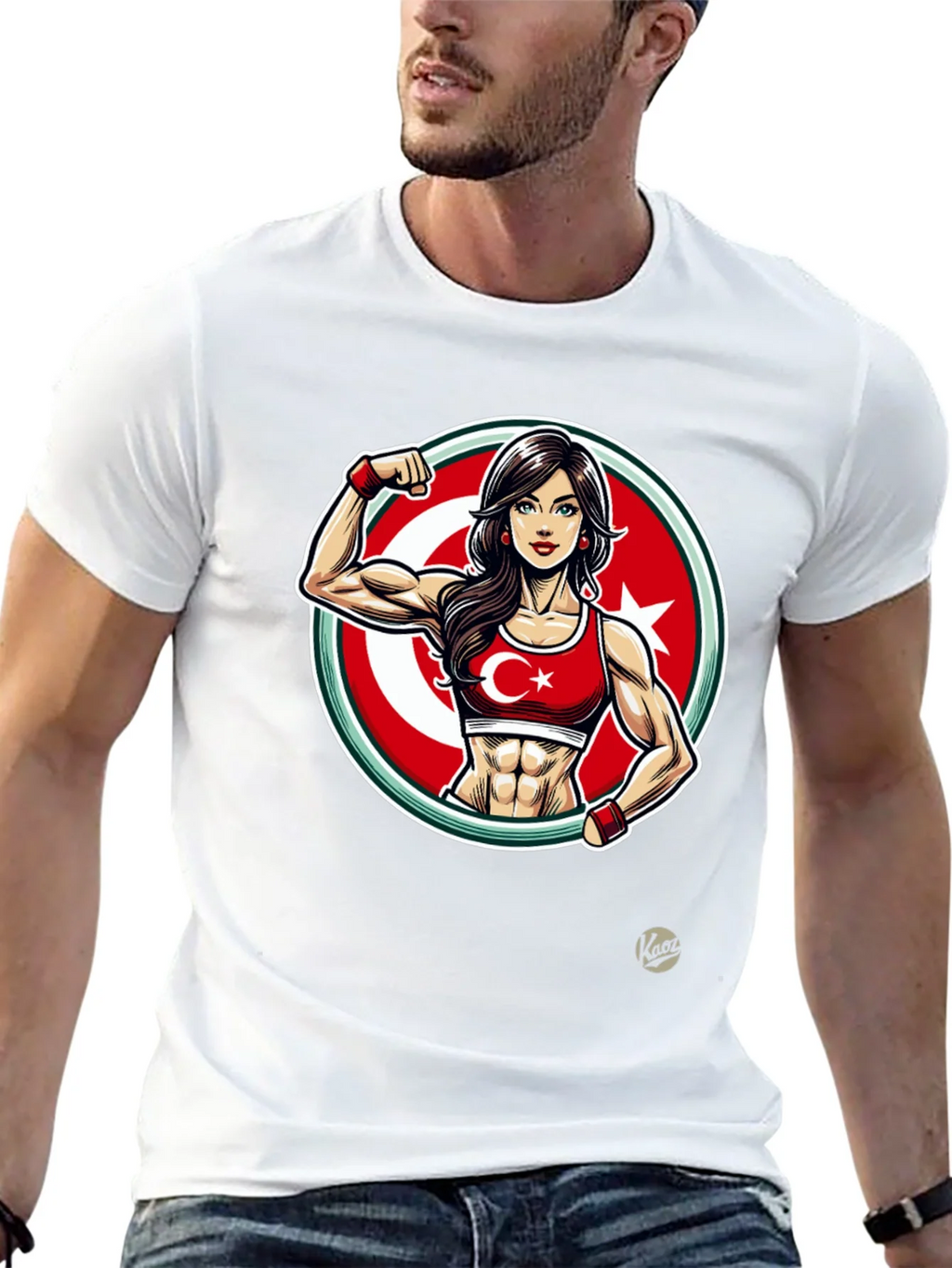 Turkey Flag Muscle Girl T-Shirt - Patriotic Fitness Tee product image 12