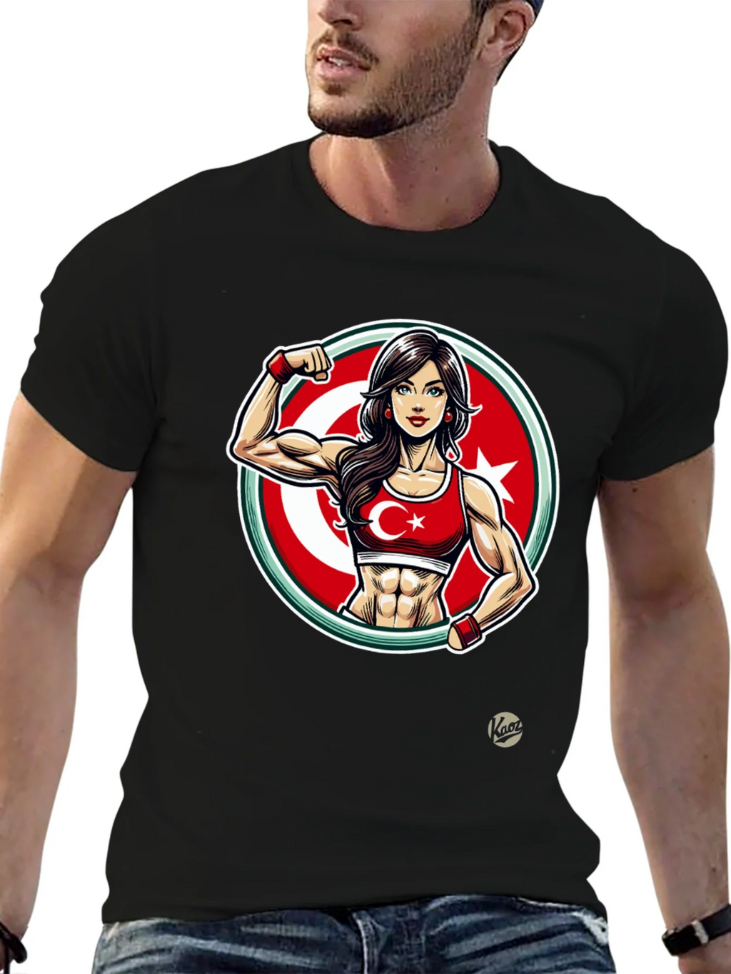 Turkey Flag Muscle Girl T-Shirt - Patriotic Fitness Tee product image 6