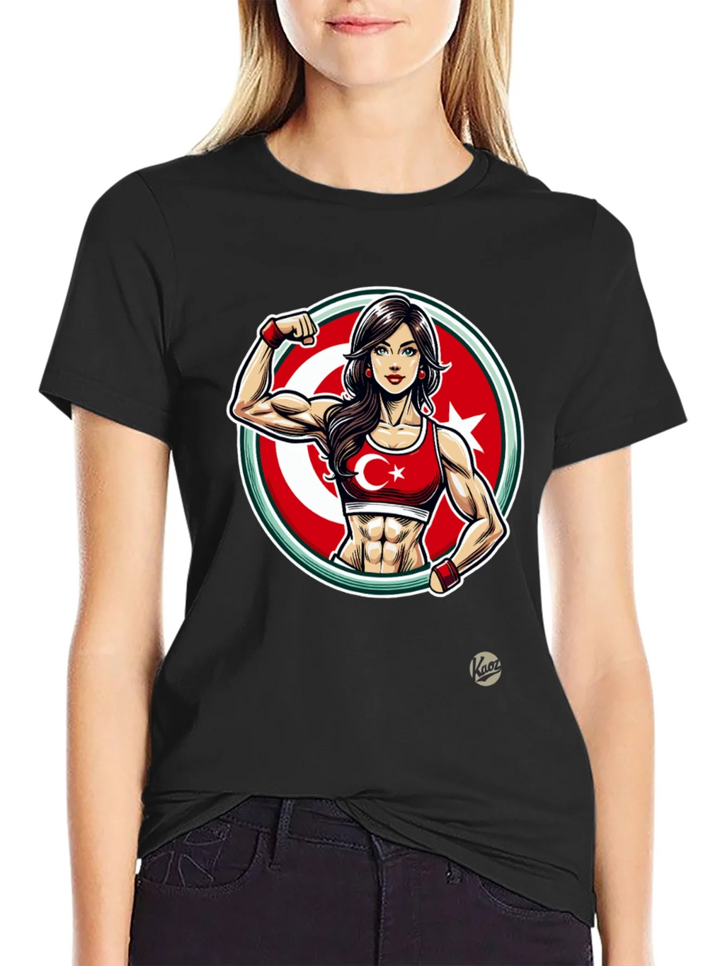 Turkey Flag Muscle Girl T-Shirt - Patriotic Fitness Tee product image 2