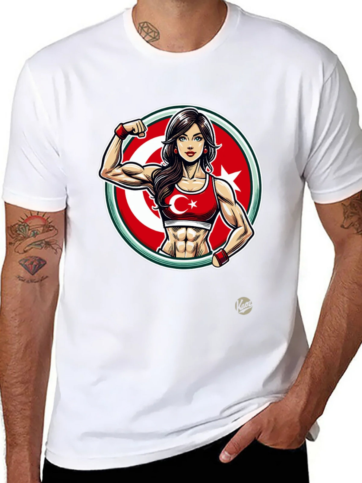 Turkey Flag Muscle Girl T-Shirt - Patriotic Fitness Tee product image 7