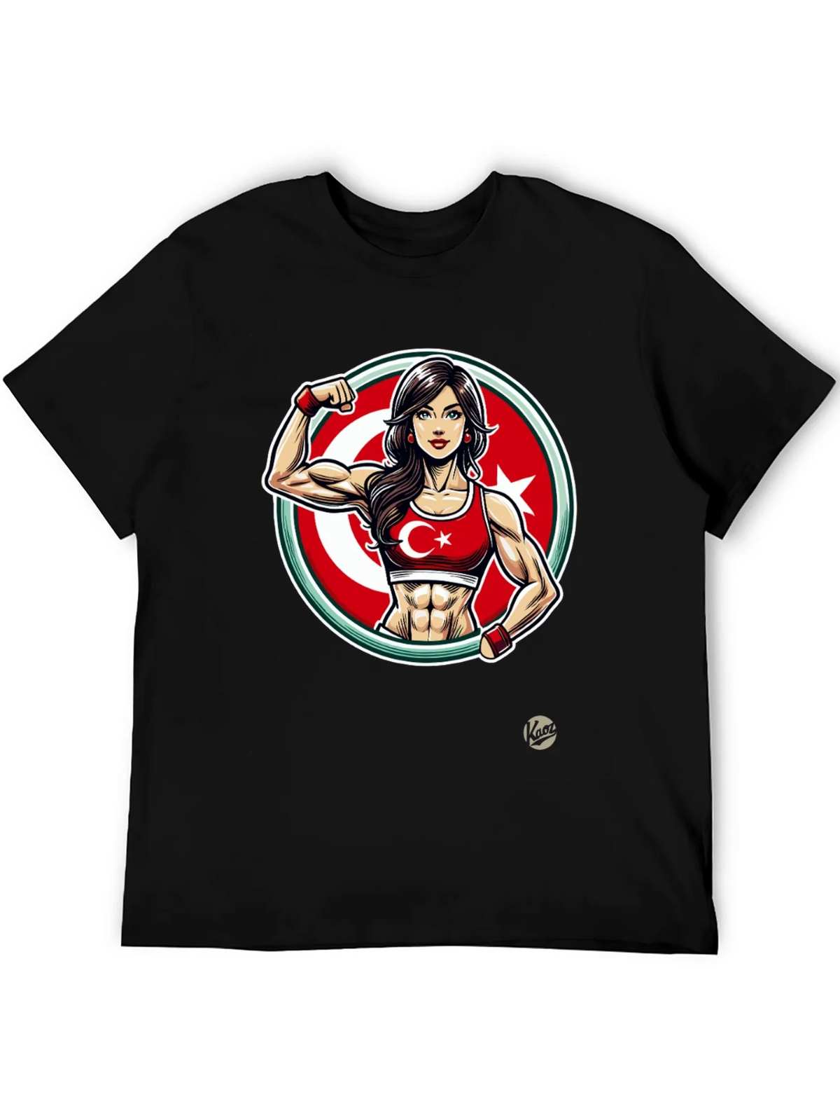 Turkey Flag Muscle Girl T-Shirt - Patriotic Fitness Tee product image 5