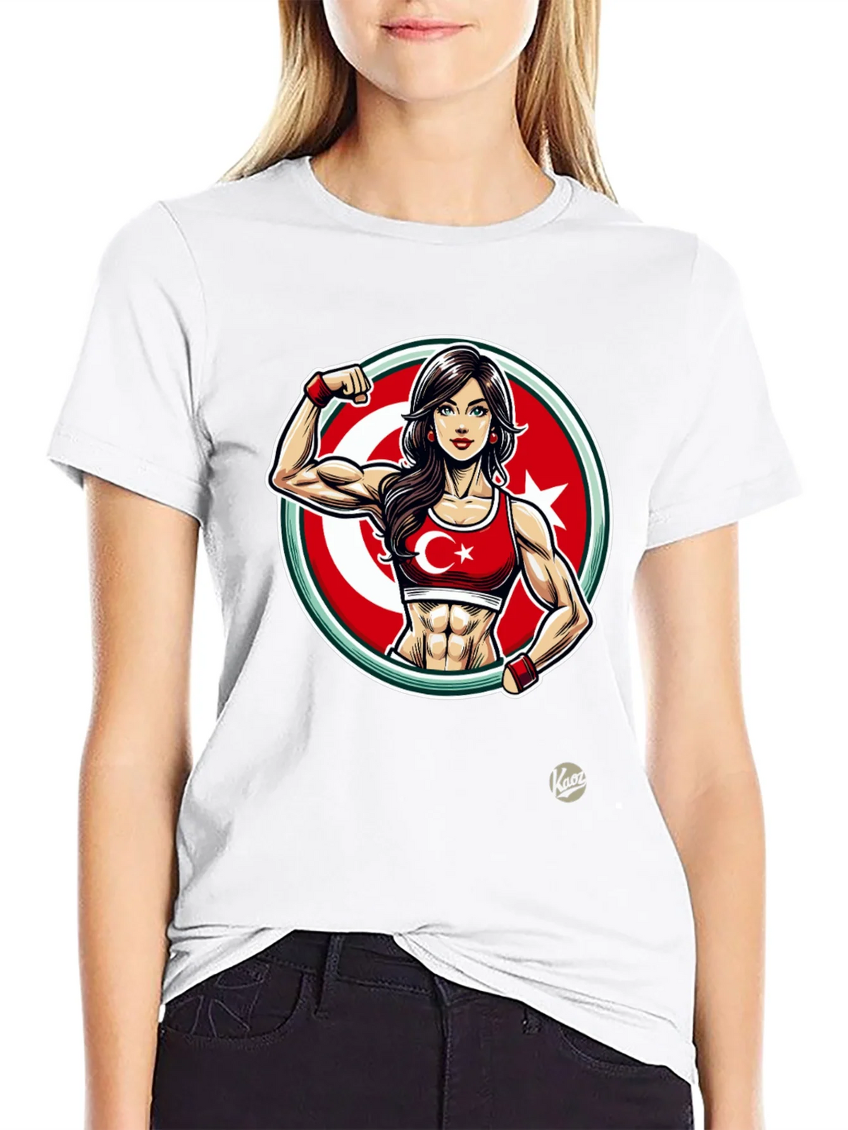 Turkey Flag Muscle Girl T-Shirt - Patriotic Fitness Tee product image 8