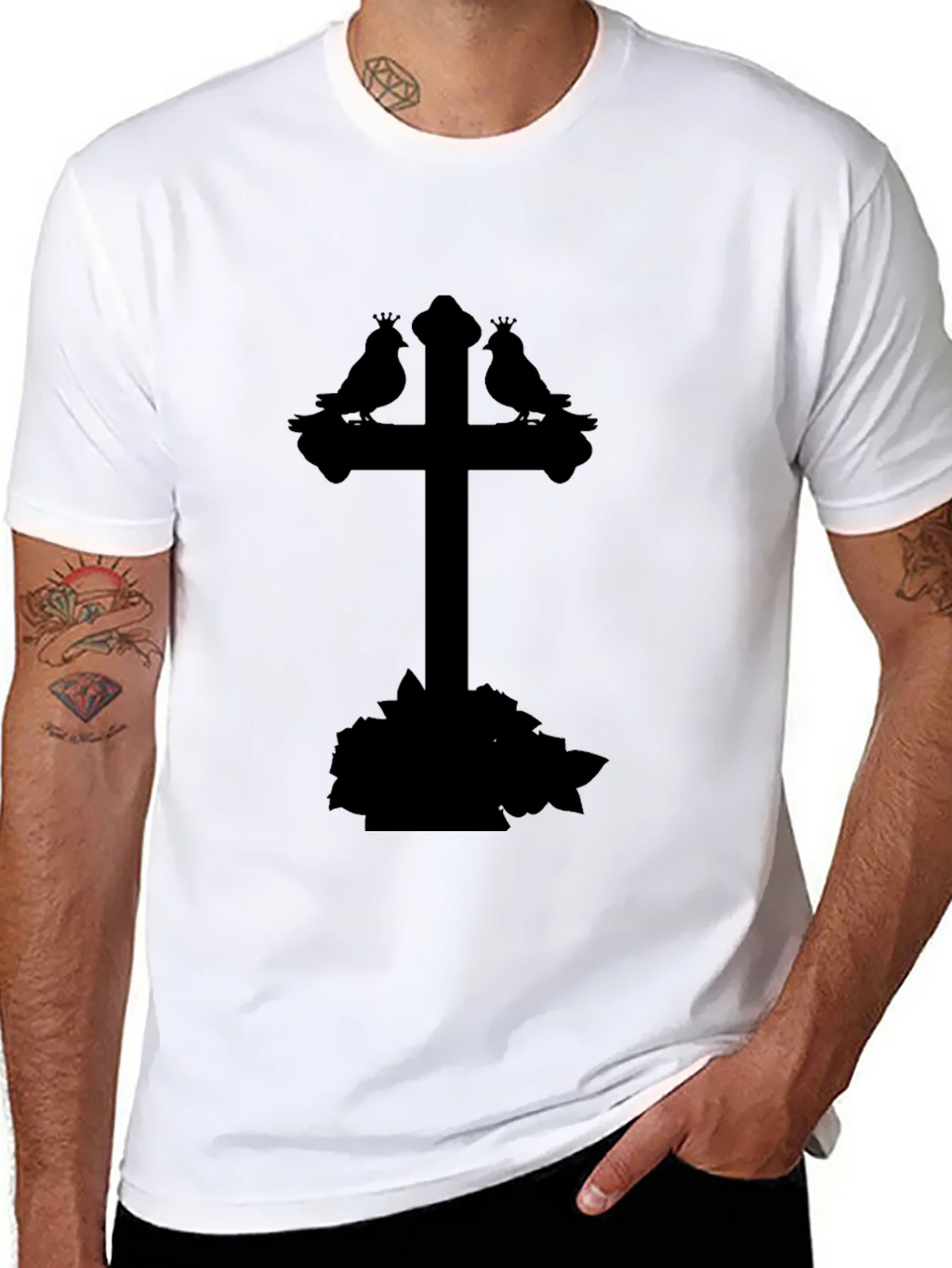 Gothic Bird Cross Tee - Stylish Unisex Black T-Shirt product image 2