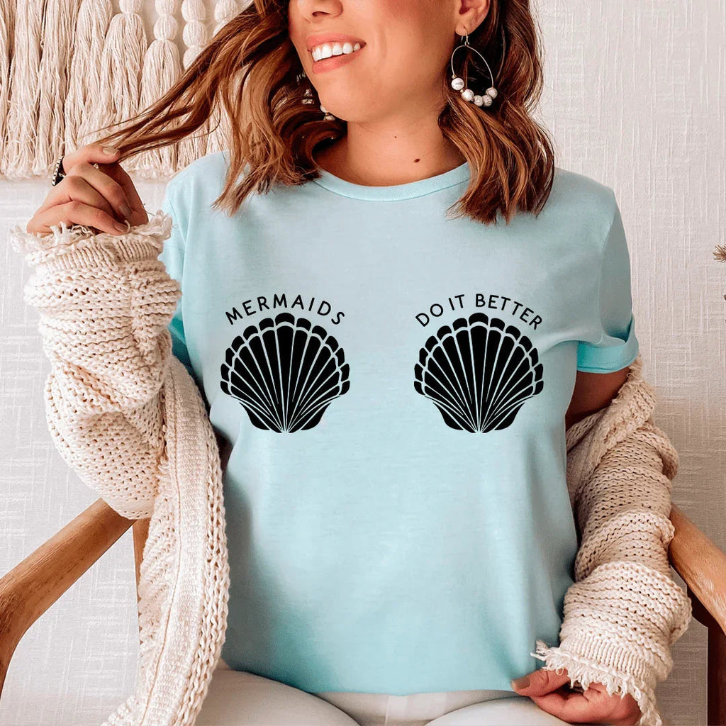 Whimsical Summer Beach Vacation Graphic Top – \"Mermaids Do product image 3